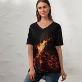 yanfind V Neck T-shirt for Women Clay Banks Black Dark Bonfire Dark Campfire Flame Night Time Burning Outdoor Summer Top  Short Sleeve Casual Loose