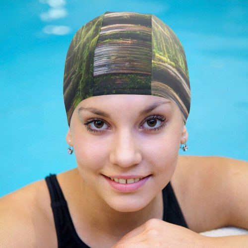 yanfind Swimming Cap Sasin Tipchai Rainforest Wooden  Daylight Footpath Forest Elastic,suitable for long and short hair