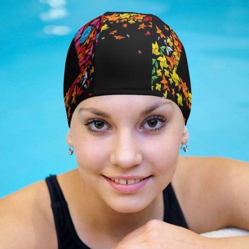 yanfind Swimming Cap Abstract Dark Art Origami Panoply  Geometrical Multicolor Colorful Crafts Elastic,suitable for long and short hair