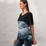 yanfind V Neck T-shirt for Women MacOS Big Sur Winter Sedimentary Rocks Night Starry Sky IOS Summer Top  Short Sleeve Casual Loose