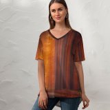 yanfind V Neck T-shirt for Women Hmetosche Autumn Forest Pathway Fallen Leaves Sunset Landscape Trees Woods Summer Top  Short Sleeve Casual Loose