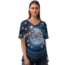 yanfind V Neck T-shirt for Women Otto Berkeley Spiral Staircase Look Lights Interior Summer Top  Short Sleeve Casual Loose