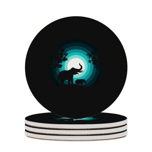 yanfind Ceramic Coasters (round) Suryapraveen Black Dark Minimal Elephant Elephant Cub Silhouette Night Family Game Intellectual Educational Game Jigsaw Puzzle Toy Set
