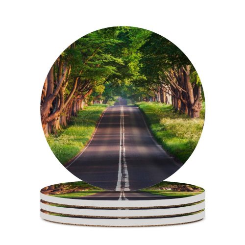 yanfind Ceramic Coasters (round) Sven Muller Blandford Road Empty Road Trees Landscape Woods Greenery Scenery Family Game Intellectual Educational Game Jigsaw Puzzle Toy Set