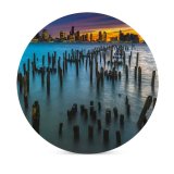 yanfind Ceramic Coasters (round) Old Pier Poles York City Cityscape Lights Dusk Sky Skyscrapers Landscape Family Game Intellectual Educational Game Jigsaw Puzzle Toy Set
