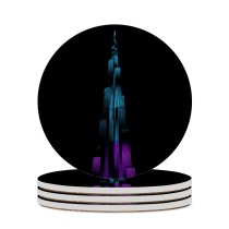 yanfind Ceramic Coasters (round) Ovca Productions Black Dark Architecture Burj Khalifa Night Illumination Night Lights Light Family Game Intellectual Educational Game Jigsaw Puzzle Toy Set