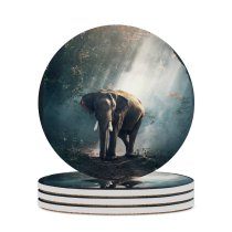 yanfind Ceramic Coasters (round) Sasin Tipchai Elephant Forest Daylight Woods Family Game Intellectual Educational Game Jigsaw Puzzle Toy Set