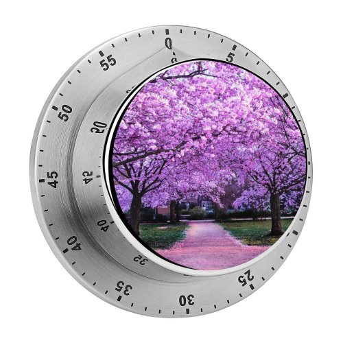 yanfind Timer Cherry  Trees Purple Flowers Pathway Park Floral Colorful Spring Beautiful 60 Minutes Mechanical Visual Timer
