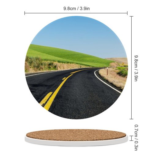 yanfind Ceramic Coasters (round) Youen California Meadow Road Landscape Scenery Beautiful Sky Clear Family Game Intellectual Educational Game Jigsaw Puzzle Toy Set