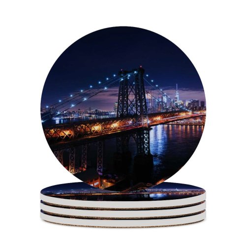 yanfind Ceramic Coasters (round) Zac Ong Williamsburg  Suspension  York City City Lights Night Cityscape Family Game Intellectual Educational Game Jigsaw Puzzle Toy Set