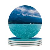 yanfind Ceramic Coasters (round) Olivier Miche Lake Thun Mountains Daytime Sailing Boats Family Game Intellectual Educational Game Jigsaw Puzzle Toy Set
