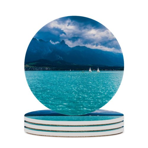 yanfind Ceramic Coasters (round) Olivier Miche Lake Thun Mountains Daytime Sailing Boats Family Game Intellectual Educational Game Jigsaw Puzzle Toy Set