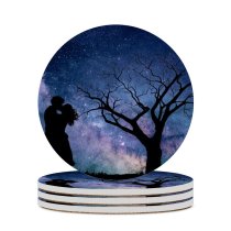 yanfind Ceramic Coasters (round) Love Couple Night Romantic Kiss Silhouette Starry Sky Family Game Intellectual Educational Game Jigsaw Puzzle Toy Set
