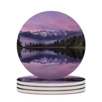 yanfind Ceramic Coasters (round) Glen Sinclair Lake Matheson Zealand Landscape Mountains Lake Winter Reflection  Trees Family Game Intellectual Educational Game Jigsaw Puzzle Toy Set