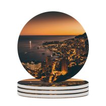 yanfind Ceramic Coasters (round) Monte Carlo Sunset Dawn Cityscape Harbor City Lights Night Dusk Monaco Family Game Intellectual Educational Game Jigsaw Puzzle Toy Set
