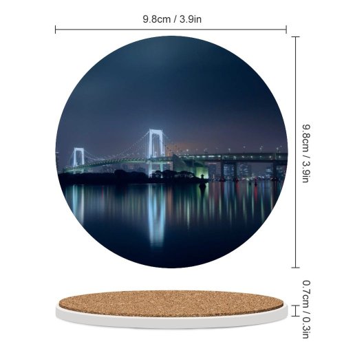 yanfind Ceramic Coasters (round) Nihongraphy Rainbow  Tokyo Japan Suspension  Waterfront Silhouette Cityscape City Lights Family Game Intellectual Educational Game Jigsaw Puzzle Toy Set