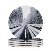 yanfind Ceramic Coasters (round) Sven Muller Winter Road Forest Snow Covered Trees Family Game Intellectual Educational Game Jigsaw Puzzle Toy Set