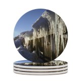 yanfind Ceramic Coasters (round) Snow  Cabin Sky Pure  Sunshine  Glassy Glass Sharp Icicle Family Game Intellectual Educational Game Jigsaw Puzzle Toy Set