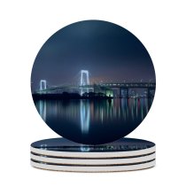 yanfind Ceramic Coasters (round) Nihongraphy Rainbow  Tokyo Japan Suspension  Waterfront Silhouette Cityscape City Lights Family Game Intellectual Educational Game Jigsaw Puzzle Toy Set