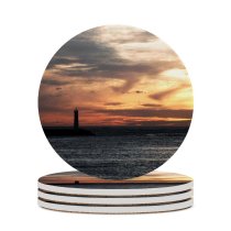 yanfind Ceramic Coasters (round) Wave Braker Lighthouse Sky Horizon Sea Sunset Cloud Ocean Evening Afterglow Calm Family Game Intellectual Educational Game Jigsaw Puzzle Toy Set