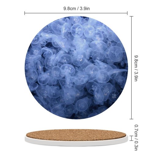 yanfind Ceramic Coasters (round) Black Dark Jellyfishes Sea  Underwater Dark Aquarium Transparent Family Game Intellectual Educational Game Jigsaw Puzzle Toy Set