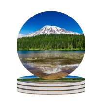 yanfind Ceramic Coasters (round) Youen California Mount Rainier National Park Washington State Landscape Lake Reflection Trees Family Game Intellectual Educational Game Jigsaw Puzzle Toy Set