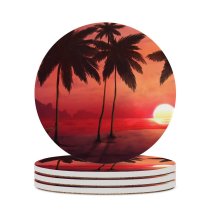 yanfind Ceramic Coasters (round) Sunset Tropical Trees Silhouette Dawn Warm Family Game Intellectual Educational Game Jigsaw Puzzle Toy Set