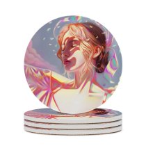 yanfind Ceramic Coasters (round) Yasar VURDEM Girl Portrait Beautiful Girly Colorful Vivid Dream Family Game Intellectual Educational Game Jigsaw Puzzle Toy Set