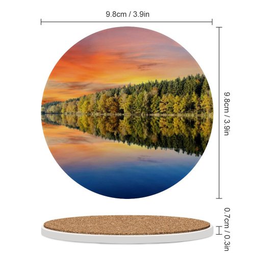 yanfind Ceramic Coasters (round) Bruno Glätsch Forest Trees Sunset Sky Mirror Lake Reflection Landscape Scenery Afterglow Family Game Intellectual Educational Game Jigsaw Puzzle Toy Set