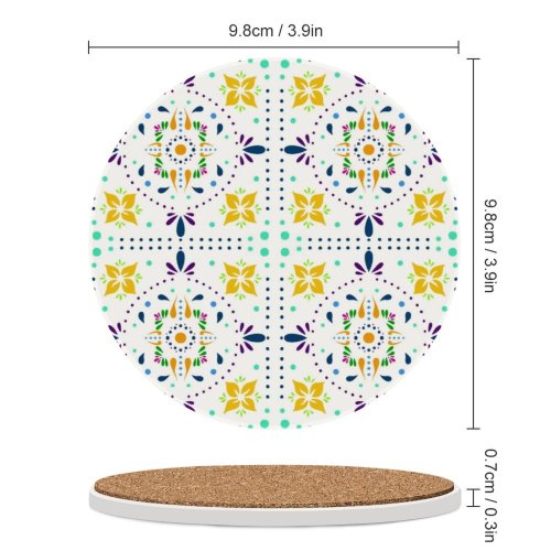 yanfind Ceramic Coasters (round) Spanish Portuguese Boho Arabic Flooring Mexican Ceramics Porcelain Aztec Retro Moroccan Tradition Family Game Intellectual Educational Game Jigsaw Puzzle Toy Set