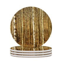 yanfind Ceramic Coasters (round) Tree Trees Forest Woods Relaxing Peace Grass Soothing Clean   Birch Family Game Intellectual Educational Game Jigsaw Puzzle Toy Set