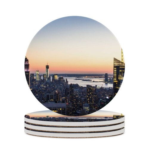 yanfind Ceramic Coasters (round) Gielt York City Aerial Cityscape City Lights Landmark Rockefeller Center City Sunset Family Game Intellectual Educational Game Jigsaw Puzzle Toy Set