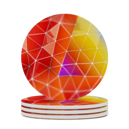 yanfind Ceramic Coasters (round) Abstract Colorful Triangles Gradients Polygonal Family Game Intellectual Educational Game Jigsaw Puzzle Toy Set