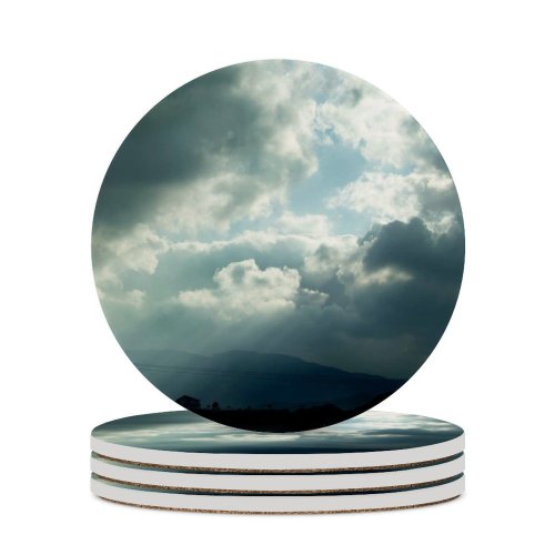yanfind Ceramic Coasters (round) Storm Stormy Cloudy Dark Grey Light Rays  Sunny Sky Cloud Atmosphere Family Game Intellectual Educational Game Jigsaw Puzzle Toy Set