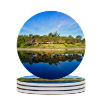 yanfind Ceramic Coasters (round) Trey Ratcliff Trees Sky  Course Pond Reflection Landscape Family Game Intellectual Educational Game Jigsaw Puzzle Toy Set