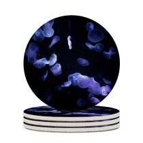 yanfind Ceramic Coasters (round) Dark Jellyfishes Underwater Deep Ocean Family Game Intellectual Educational Game Jigsaw Puzzle Toy Set