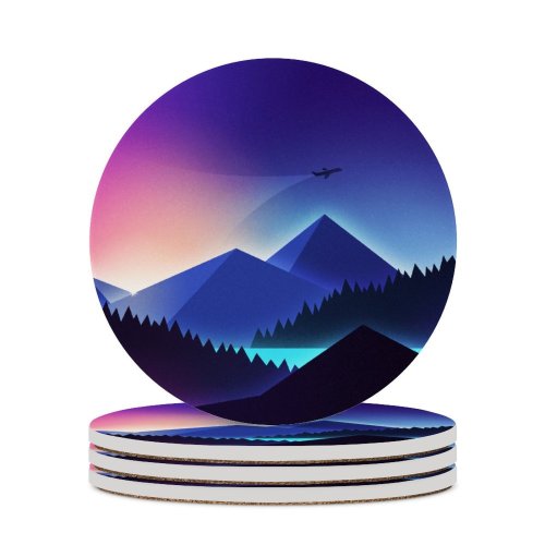 yanfind Ceramic Coasters (round) Mountains Flight Night Sunset Gradient Family Game Intellectual Educational Game Jigsaw Puzzle Toy Set