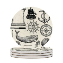 yanfind Ceramic Coasters (round) Wheel Sea Oar Brigantine Sailing Travel Instrument Held Scroll Parchment Ship Telescope Family Game Intellectual Educational Game Jigsaw Puzzle Toy Set
