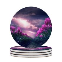 yanfind Ceramic Coasters (round) Flowers Flowers Path Thunderstorm Dark Sky Family Game Intellectual Educational Game Jigsaw Puzzle Toy Set