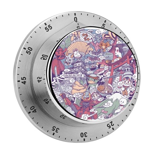 yanfind Timer Japanese Cultures Raccoon Ramen Fan Samurai Monster Dog Manga Mural Sky Kimono 60 Minutes Mechanical Visual Timer