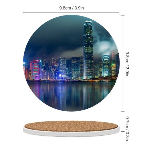 yanfind Ceramic Coasters (round) Serey Kim Hong Kong City Reflection Skyscrapers  Architecture Cityscape Night Lights Family Game Intellectual Educational Game Jigsaw Puzzle Toy Set