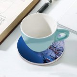 yanfind Ceramic Coasters (round) Glen Sinclair Reine Lofoten Islands Snow Mountains  Reflection Village Norway Family Game Intellectual Educational Game Jigsaw Puzzle Toy Set