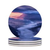 yanfind Ceramic Coasters (round) Mountains Sunrise Scenic Early Morning Countryside Village Sunlight Hill Station Clouds Foggy Family Game Intellectual Educational Game Jigsaw Puzzle Toy Set
