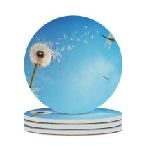 yanfind Ceramic Coasters (round) Flowers Dandelion Flower Dragonflies Sky Insects Sky Family Game Intellectual Educational Game Jigsaw Puzzle Toy Set