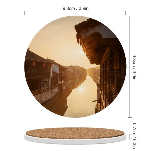 yanfind Ceramic Coasters (round) Pond Chinese Cultures Villages Tourist Village Architecture Grand Building Tranquil Classical Memories Family Game Intellectual Educational Game Jigsaw Puzzle Toy Set
