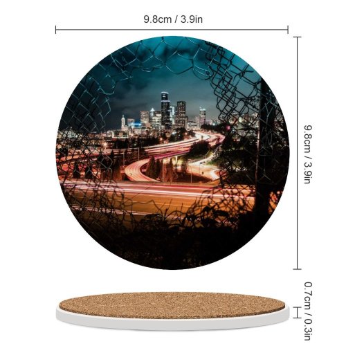yanfind Ceramic Coasters (round) Sonny Mauricio Seattle City Cityscape City Lights Fence Night Time Light Trails Family Game Intellectual Educational Game Jigsaw Puzzle Toy Set
