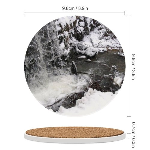 yanfind Ceramic Coasters (round) Waterfall Winter  Snow Resources  Watercourse Geological Rapid Freezing River Family Game Intellectual Educational Game Jigsaw Puzzle Toy Set