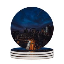 yanfind Ceramic Coasters (round) Zac Ong Black Dark York City United States Cityscape Night Time City Family Game Intellectual Educational Game Jigsaw Puzzle Toy Set