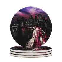 yanfind Ceramic Coasters (round) Matteo Catanese York City Manhattan Traffic Lights Light Trails Night Cityscape City Family Game Intellectual Educational Game Jigsaw Puzzle Toy Set