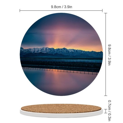 yanfind Ceramic Coasters (round) Snow Mountains Landscape Sunrise Salt Lake City Reflection Scenery  Range Clear Family Game Intellectual Educational Game Jigsaw Puzzle Toy Set